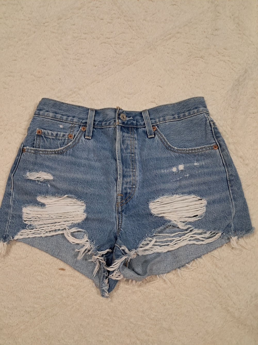 High-Rise Distressed Denim Women’s Shorts - Light Blue